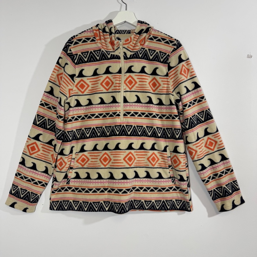 ONeill Fleece Hoodie‎ Sweater Large Aztec Tribal Wave Print Pullover